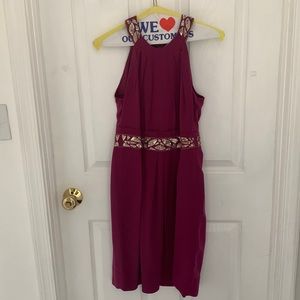 Shoshanna Silk Dress. Size 6. Magenta w/fancy gold sequence trim on waist&straps